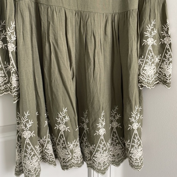 Blue Rain Olive Green Embroiderer Floral Midi Length Dress, Size Small - Picture 4 of 6